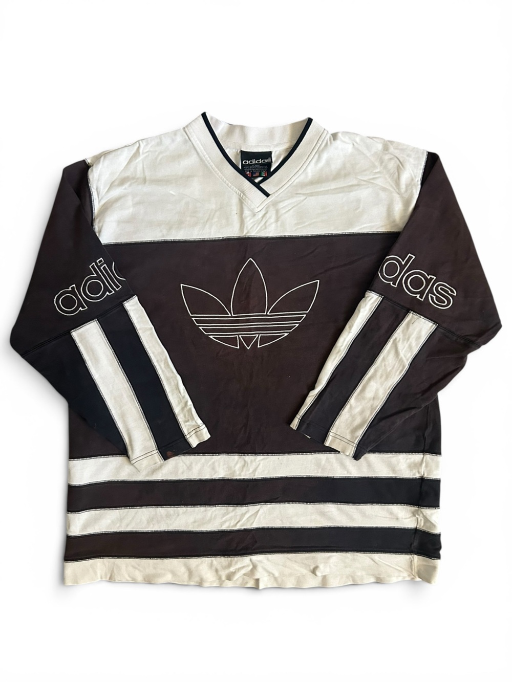 1990s adidas Black & Cream Trefoil Long Sleeve Pullover